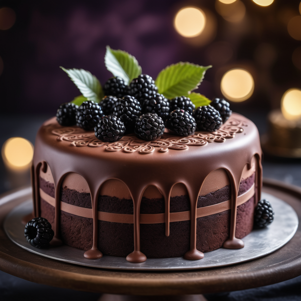 a chocolate and blueberry cake